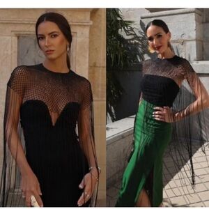 ZARA BEADED FRINGED CAPE